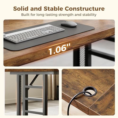 OffiGo 78 Inch Executive Computer Desk with Outlets, Rustic Brown - Image 6