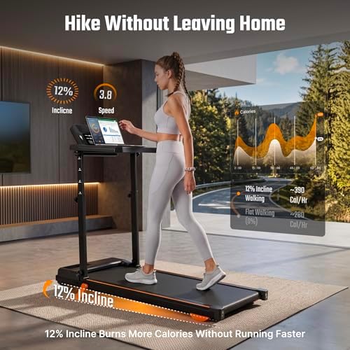Foldable Walking Pad Treadmill with 12% Incline for Home Small, 3.5HP Under Desk Quiet Treadmill with Handle Bar, Compact Running Machine for 350 Lbs Capacity - Image 4