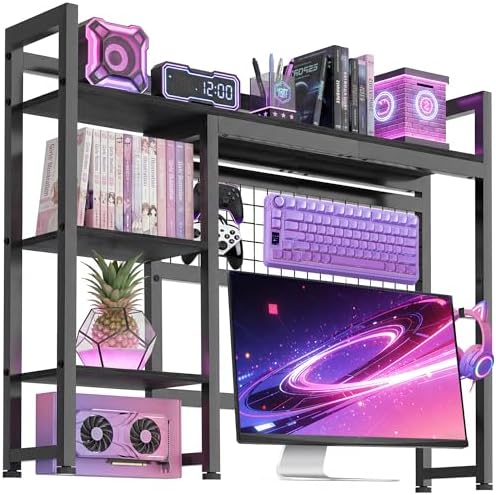 IBVIVIC Desktop Shelf, 38.5'' Desktop Organizer Shelf for Computer Monitor, 4 Tier Hutch Storage Rack for Home Office Dorm, Black by IBVIVIC