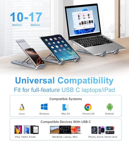 M61 USB C to USB Hub Portable Laptop Stand, Aluminum 4 Ports USB3.0 Multiport Adapter Adjustable Laptop Docking Station Stand Compatible with MacBook Pro/Air, Chromebook, Keyboard, Mouse, HDD - Image 6
