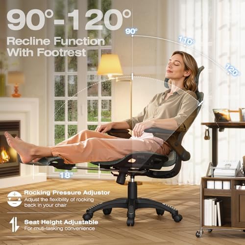 ELABEST X100 Ergonomic Mesh Office Chair with Footrest, Big and Tall Home Desk Chair with 5D Flip-Up Arms, Adjustable 3D Lumbar Support, Gaming & Executive Computer Chair - Image 7