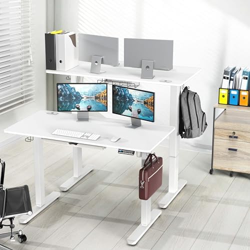 SHW 48-Inch Electric Height Adjustable Standing Desk w/Drawer, White - Image 2