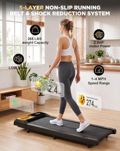 Walking Treadmill Pad with 0–5% Incline, 2.5HP | Compact Treadmill，Perfect for Running, Walking & Under-Desk Use，Quiet Operation for Home or Office - Image 4