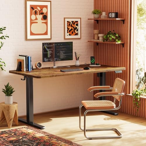 Huuger 55 X 24 Inch Electric Standing Desk with Power Outlets and USB-C Port, Height Adjustable Desk, Sit Stand Desk for Home Office, Computer & Gaming Desk, Stable Steel Frame, Rustic Brown - Image 2