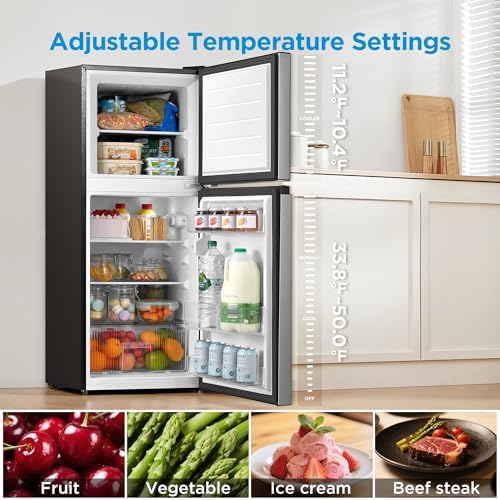 Midea MERM45S3AST 4.5 Cu.ft Mini Fridge with Freezer, with Internal Light, Adjustable Thermostat, Reversible Door, for Dorm, Office, Bedroom, Stainless Steel - Image 3
