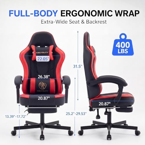 Desk Computer Gaming Chair - High Back Ergonomic Office Chair with Footrest and Lumbar Support, Swivel Comfy Home Gamer Video Game Chairs with Pocket Spring Cushion for Adults (Red Leather) - Image 3