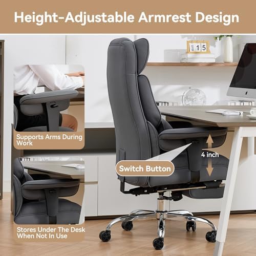 Efomao Executive Office Chair, Bluegrey Fabric Big and Tall Desk Chair - Image 7