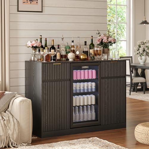 53.1" Mini Fridge Cabinet, Coffee Bar Cabinet with Fridge Space, Black by RoomtoLiveSpacetoBreathe