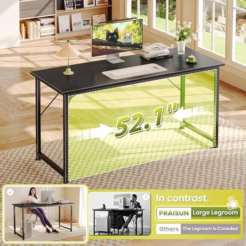 PRAISUN 55 Inch Computer Desk, Office Desk, Spacious Desktop, Black - Image 5