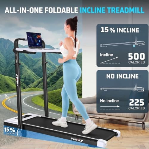 FUNMILY Upgrade Walking Pad Folding Treadmill with 12%/15% Incline & Handle Bar, 3.5HP Foldable Under Desk Compact Treadmills for Home/Office/Gym, 400+lb Capacity, Shock Absorption - Image 4