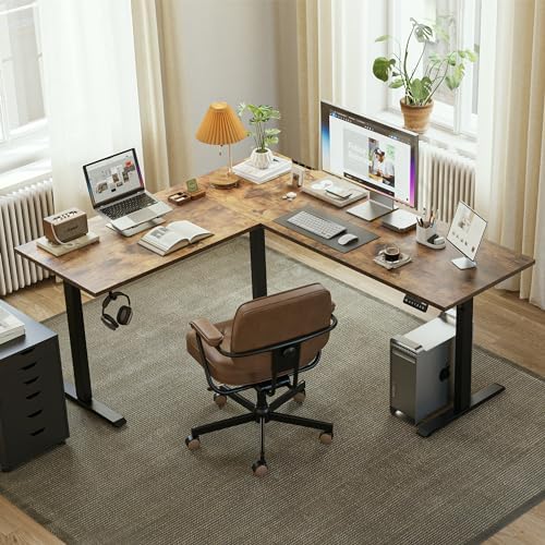 Agilestic 63 x 55 Inch L Shaped Electric Standing Desk, Rustic Brown - Image 2