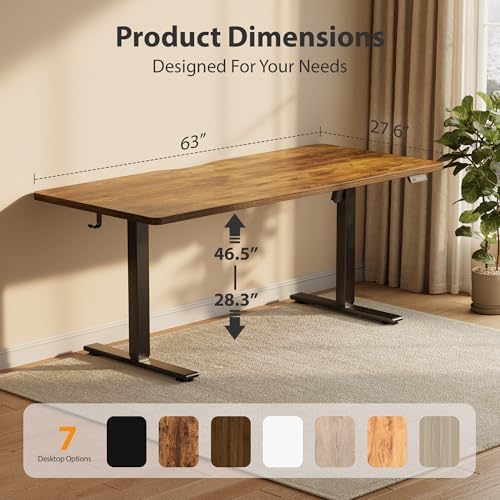 Cubiker Standing Desk, 63x28 Inches Sit Stand Home Office Desk, Electric Stand up Desk, Adjustable Desk with Splice Board, Black Frame/Rustic Brown Top - Image 2