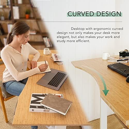 FLEXISPOT E6 Bamboo 3-Stage Dual Motor 60 x 30 Electric Standing Desk Sit Stand Up Desk, Holds 220 lbs, Adjustable Height w/Memory Presets, Solid Bamboo Curved Desktop & Black Frame, Ships in 2 Boxes - Image 4