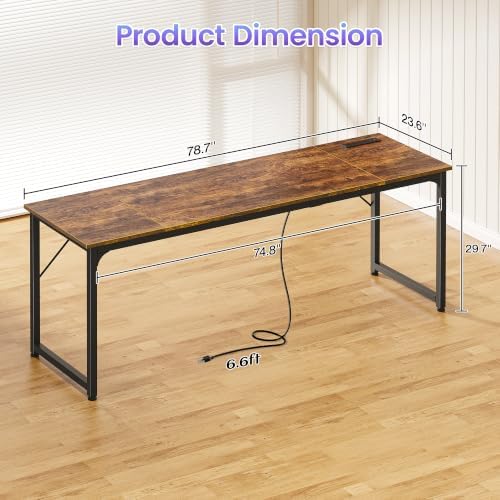 PRAISUN 80 X 24 Inch Computer Desk, Power Outlets, USB-C, Rustic Brown - Image 3