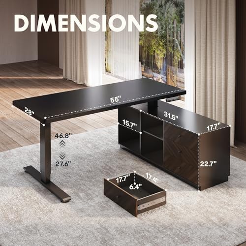 FLEXISPOT 55" Executive Standing Desk with File Cabinet, Black - Image 2