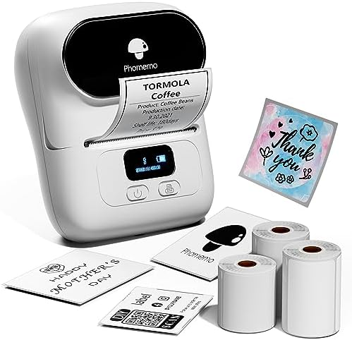 Phomemo M110 Label Maker with 3 Tapes, Portable Thermal Printer, White by Phomemo
