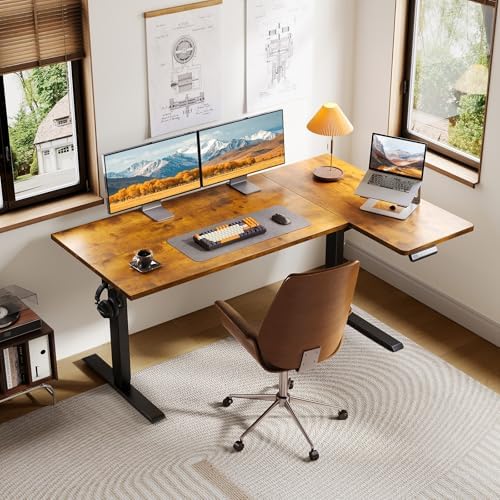 OffiGo 55 Inch Reversible L Shaped Electric Standing Desk, Rustic Brown - Image 2