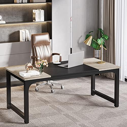 LITTLE TREE 70.8 Inch X-Large Executive Computer Office Desk, Grey+Black - Image 4