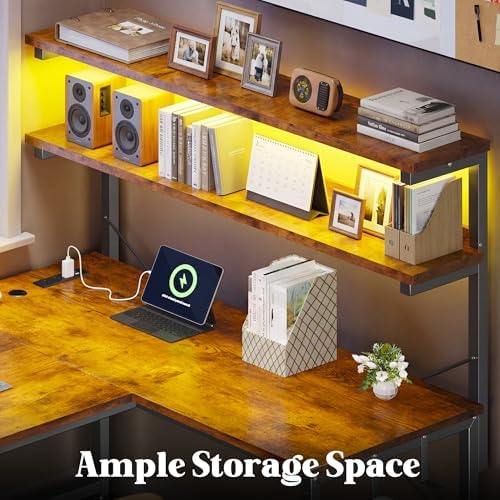 DurayLoly 53"L Shaped Desk with Storage Shelf,Side Bag,Hook for Small Space - Image 3
