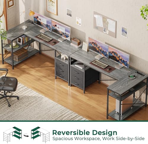 Huuger L Shaped Office Desk with Power Outlets & 3 Drawers - Image 4
