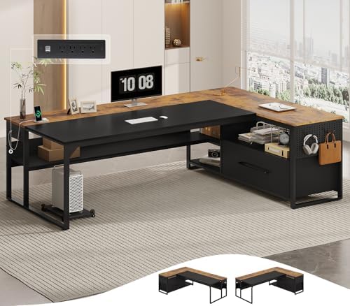UPOSOJA 71" Executive Desk, L Shaped Office Desk with Widen File Drawers by UPOSOJAWishesYouaNiceDay