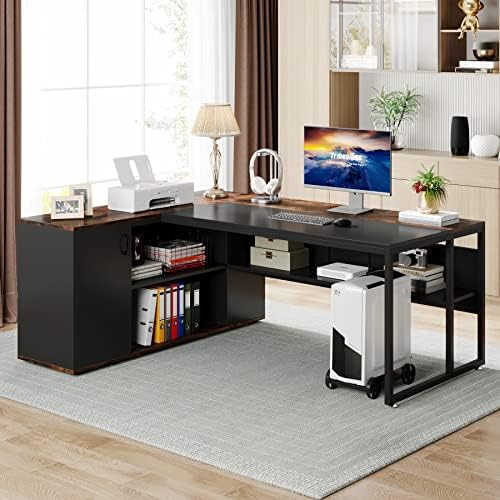 Tribesigns 71 inch Executive Desk, L Shaped Desk with Cabinet Storage - Image 4