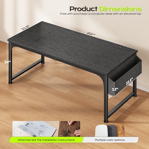 DurayLoly 63 x 24 inch Large Gaming Desk, 24mm Thick Desktop with RGB LED, Computer Desk with Built-in Power Outlets, Detachable Stand, 150LBS Heavy Duty, Ultimate Desk for Pro Gamers, Black - Image 3
