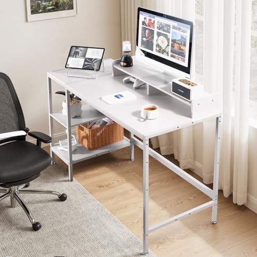 MINOSYS 47-inch Computer Desk with Storage Shelf - Ideal Gaming Desk for Bedrooms, Small Spaces, and Home Offices Modern Writing Desk for PCs,White Table. - Image 4