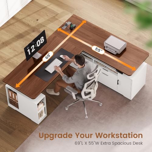 SEDETA Modern L Shaped Executive Electric Standing Desk with 4 Drawers - Image 5