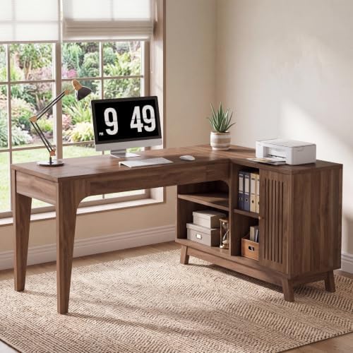 Tribesigns 57-Inch L-Shaped Desk, Office Computer Desk with Storage, Wooden Corner Workstation, Study Writing Table for Home Office (Walnut) - Image 5