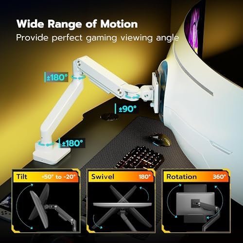 ARES WING Ultrawide Monitor Arm with USB for 17 to 49 Inch Screen, White - Image 4