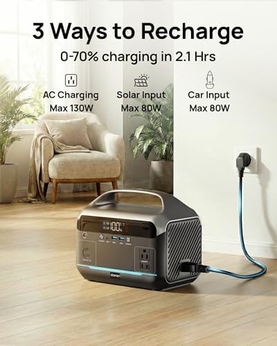 DaranEner Portable Power Station 600W, 288Wh LiFePO4 Battery Backup Power w/2×600W AC Outlets (1200W Surge), 2.2H Fast Charging, Solar Generator for Outdoor Camping/RVs/Home Emergency (Solar Optional) - Image 5