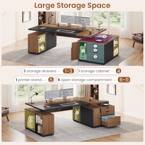 SEDETA 77.1" Executive Large Electric Standing Desk, Brown - Image 4
