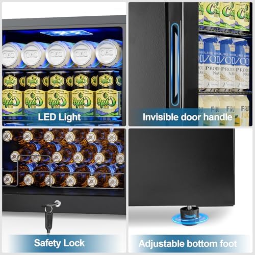 Velivi Mini Fridge 3.2 Cu.Ft Small Beverage Refrigerator 126 Can Lockable Drink Cooler with Glass Door, Safety Lock, for Beer Soda Black - Image 4