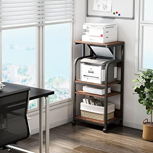 Fannova 4-Tier Printer Stand with Adjustable Storage Shelf, Large Tall Printer Table with Wheels for Home Office Small Spaces Organization, Rustic Brown - Image 3