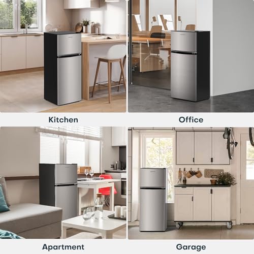 Upstreman 4.0 Cu.Ft. Mini Fridge with Freezer, Dorm Essentials, Double Door, Small Refrigerator for Office, Dorm, Bedroom, Adjustable Thermostat, Large Capacity, Stainless-SR401 - Image 6