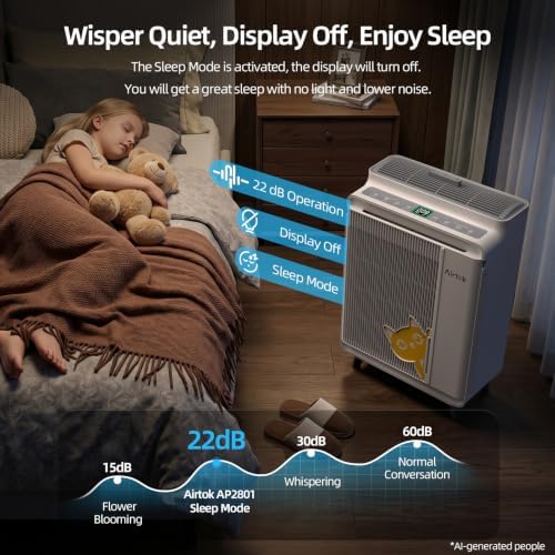 AIRTOK Air Purifier for Home Large Room Up to 2240 Ft² in 1 Hr, HEPA with Washable Pre-Filter, AQI Display, AUTO Mode & Sleep Mode, For Pets, Dust, Pollen (AP2802) - Image 6