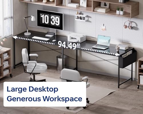 Pamray 64.5 Inch Reversible L Shaped Gaming Desk Large Corner Computer Desk with Storage Bag Home Office Table for Writing Study Vintage - Image 5