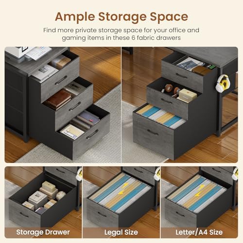 SEDETA Reversible L Shaped Gaming Desk with 6 Drawers, Hutch, Led Lights - Image 4