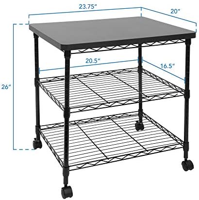Mount-It! Printer Stand With Wheels | 3-Tier Large Printer Cart With Storage Shelves For 3D & Laser Printer, Scanner, Heat Press | Rolling Metal Utility Table For Home and Office Use, 200 Lbs Capacity - Image 4