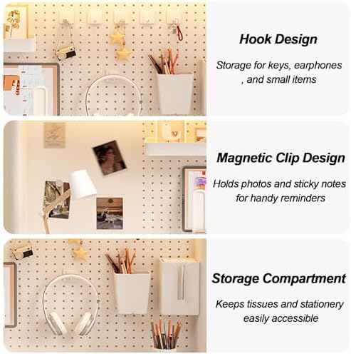 Desktop Bookshelf Organizer, Desktop Bookshelf Adjustable Hutch,Countertop Desk Hutch with Pegboard and Accessories,Storage Organizer Display Rack for Home Office Dorm(White 2,L60xh63cm/23.6x24.8'') - Image 4