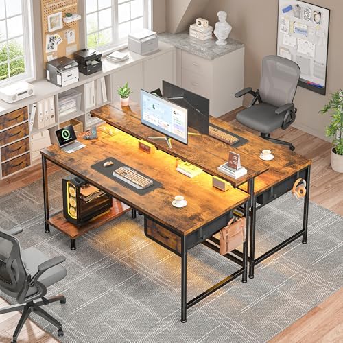 DurayLoly 39.3" Office Desk with Power Outlet & Fabric Drawer,Rustic Brown - Image 2