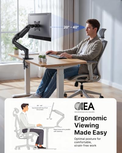 HUANUO 2 Pack Monitor Arm for Dual Monitor Setup, Single Monitor Mount for 13 to 32 Inch Screens, Adjustable VESA Monitor Stand with Clamp and Grommet Base, Each Arm Holds 4.4 to 19.8 lbs - Image 6