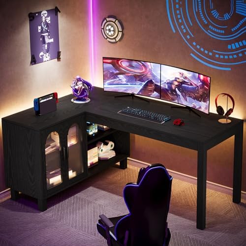 Tribesigns 59-Inch L-Shaped Desk with Storage Cabinet & Open Shelves - Image 6