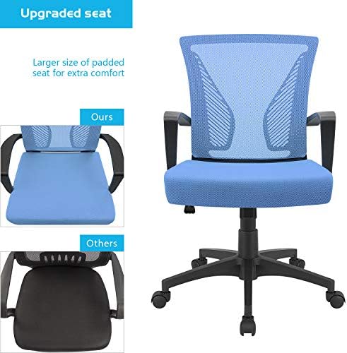 Furmax Office Chair Ergonomic Computer Desk Mesh Chair Mid Back Swivel Lumbar Support with Armrest (1, Blue) - Image 4