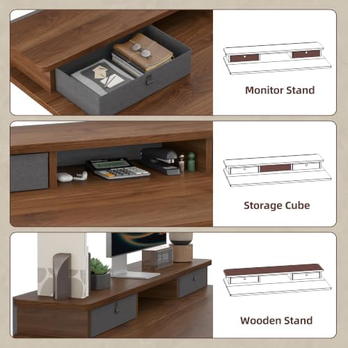 TIQLAB 48 * 24 inch Standing Desk with Two Drawers&Top Shelf, Black Walnut - Image 4