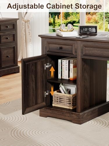 Vipbear 60" Farmhouse Executive Desk with Drawers and Cabinet, Embossed Texture Wood Home Office Desk, Rustic Computer Writing Desk, Workspace for Work Study Writing - Image 4