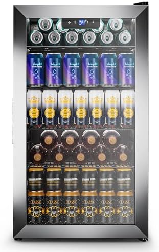 3.1 Cuft Beverage Fridge, 130 Can Mini Fridge, Glass Door, 34-64°F, Silver by Tehanld