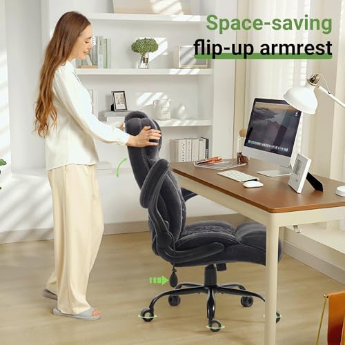Office Chair, Big and Tall Executive Chair with Air-Lumbar Support, Breathable Desk Computer Chair with Adjustable Flip-up Armrests, Wide Cushion Seat Swivel Home Office Chair - Image 5