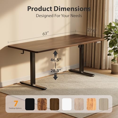 Cubiker Standing Desk, 63x28 Inches Sit Stand Home Office Desk, Electric Stand up Desk, Adjustable Desk with Splice Board, Black Frame/Black Walnut Top - Image 3
